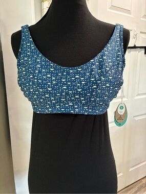 Prana Blue Patterned Scoop-Neck Bikini Top